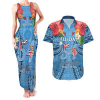 Fiji Day Couples Matching Tank Maxi Dress and Hawaiian Shirt Happy 54 Years Of Independence Tapa Pattern Blue LT14 Blue - Polynesian Pride