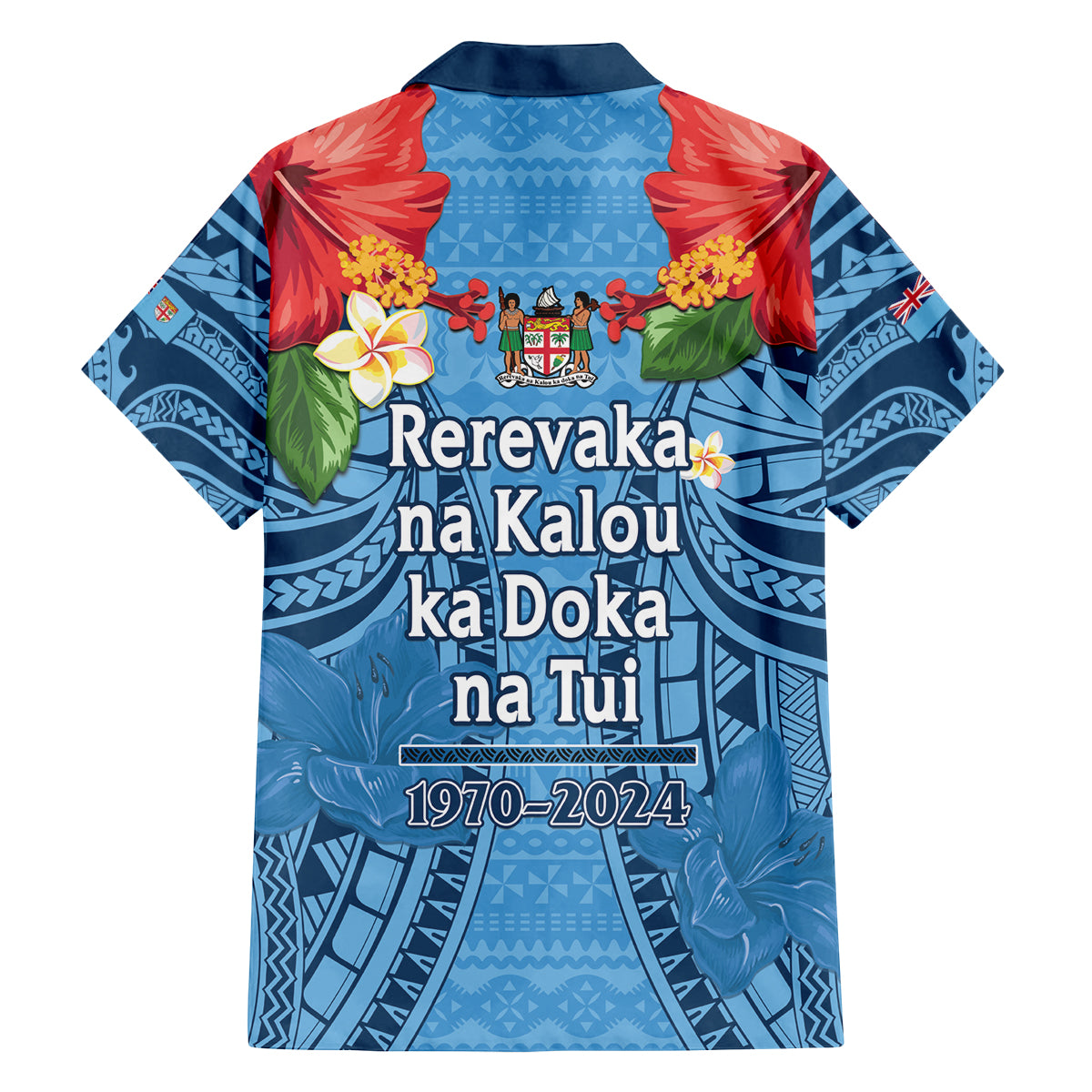 Fiji Day Family Matching Long Sleeve Bodycon Dress and Hawaiian Shirt Happy 54 Years Of Independence Tapa Pattern Blue LT14 - Polynesian Pride