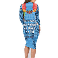 Fiji Day Family Matching Long Sleeve Bodycon Dress and Hawaiian Shirt Happy 54 Years Of Independence Tapa Pattern Blue LT14 - Polynesian Pride