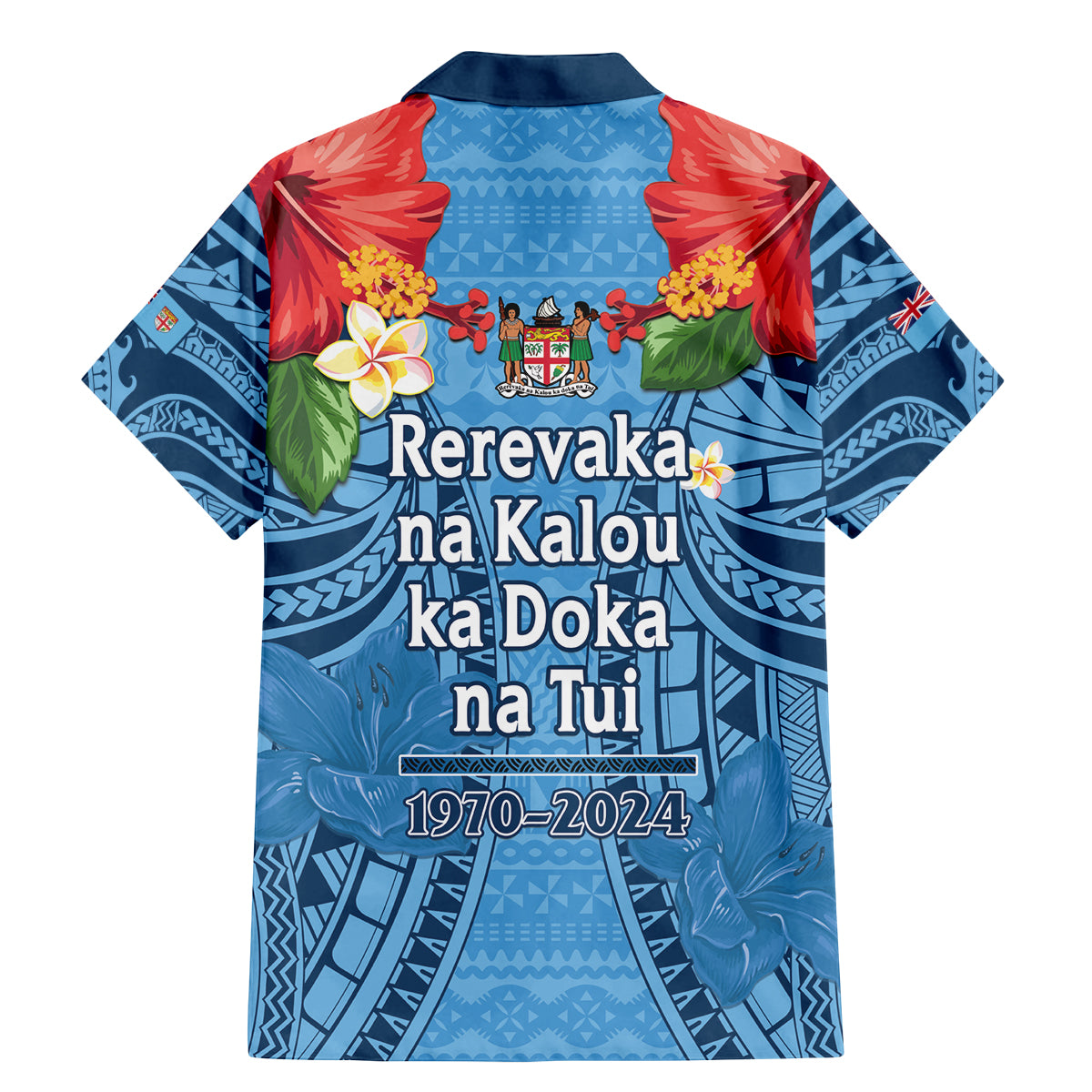 Fiji Day Family Matching Mermaid Dress and Hawaiian Shirt Happy 54 Years Of Independence Tapa Pattern Blue LT14 - Polynesian Pride