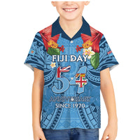 Fiji Day Family Matching Mermaid Dress and Hawaiian Shirt Happy 54 Years Of Independence Tapa Pattern Blue LT14 Son's Shirt Blue - Polynesian Pride