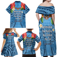 Fiji Day Family Matching Off Shoulder Maxi Dress and Hawaiian Shirt Happy 54 Years Of Independence Tapa Pattern Blue LT14 - Polynesian Pride