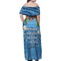 Fiji Day Family Matching Off Shoulder Maxi Dress and Hawaiian Shirt Happy 54 Years Of Independence Tapa Pattern Blue LT14 - Polynesian Pride