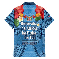 Fiji Day Family Matching Off Shoulder Short Dress and Hawaiian Shirt Happy 54 Years Of Independence Tapa Pattern Blue LT14 - Polynesian Pride
