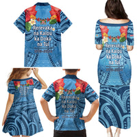 Fiji Day Family Matching Puletasi and Hawaiian Shirt Happy 54 Years Of Independence Tapa Pattern Blue LT14 - Polynesian Pride