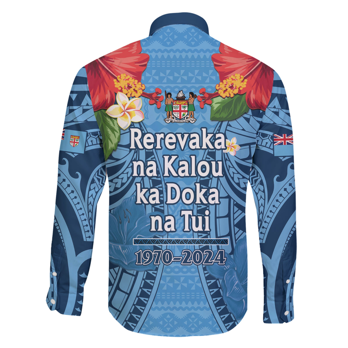 Fiji Day Family Matching Short Sleeve Bodycon Dress and Hawaiian Shirt Happy 54 Years Of Independence Tapa Pattern Blue LT14 - Polynesian Pride