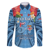 Fiji Day Family Matching Summer Maxi Dress and Hawaiian Shirt Happy 54 Years Of Independence Tapa Pattern Blue LT14 Dad's Shirt - Long Sleeve Blue - Polynesian Pride