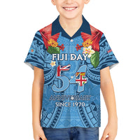 Fiji Day Family Matching Summer Maxi Dress and Hawaiian Shirt Happy 54 Years Of Independence Tapa Pattern Blue LT14 Son's Shirt Blue - Polynesian Pride