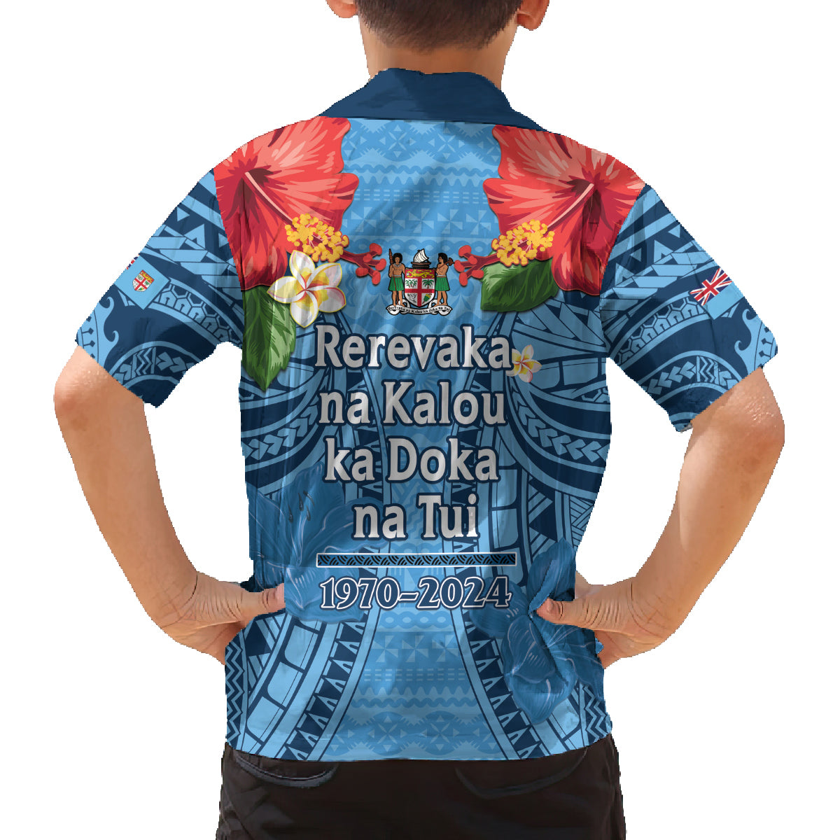 Fiji Day Family Matching Tank Maxi Dress and Hawaiian Shirt Happy 54 Years Of Independence Tapa Pattern Blue LT14 - Polynesian Pride
