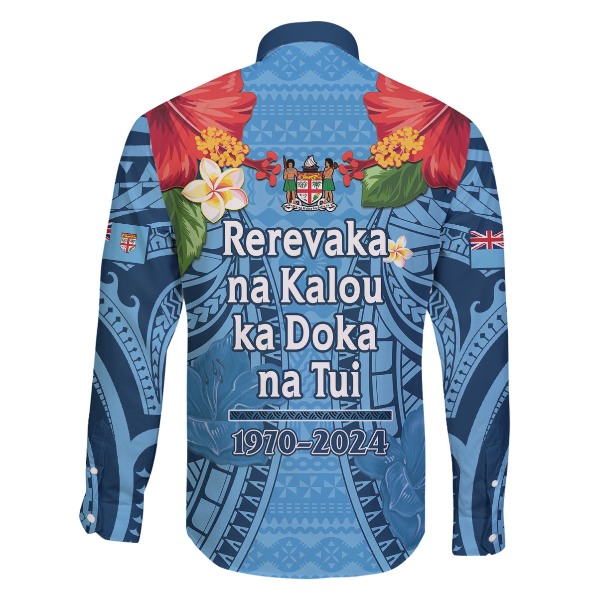 Fiji Day Family Matching Tank Maxi Dress and Hawaiian Shirt Happy 54 Years Of Independence Tapa Pattern Blue LT14 - Polynesian Pride