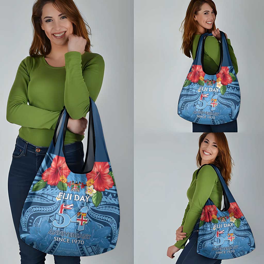 Fiji Day Grocery Bag Happy 54 Years Of Independence Tapa Pattern Blue
