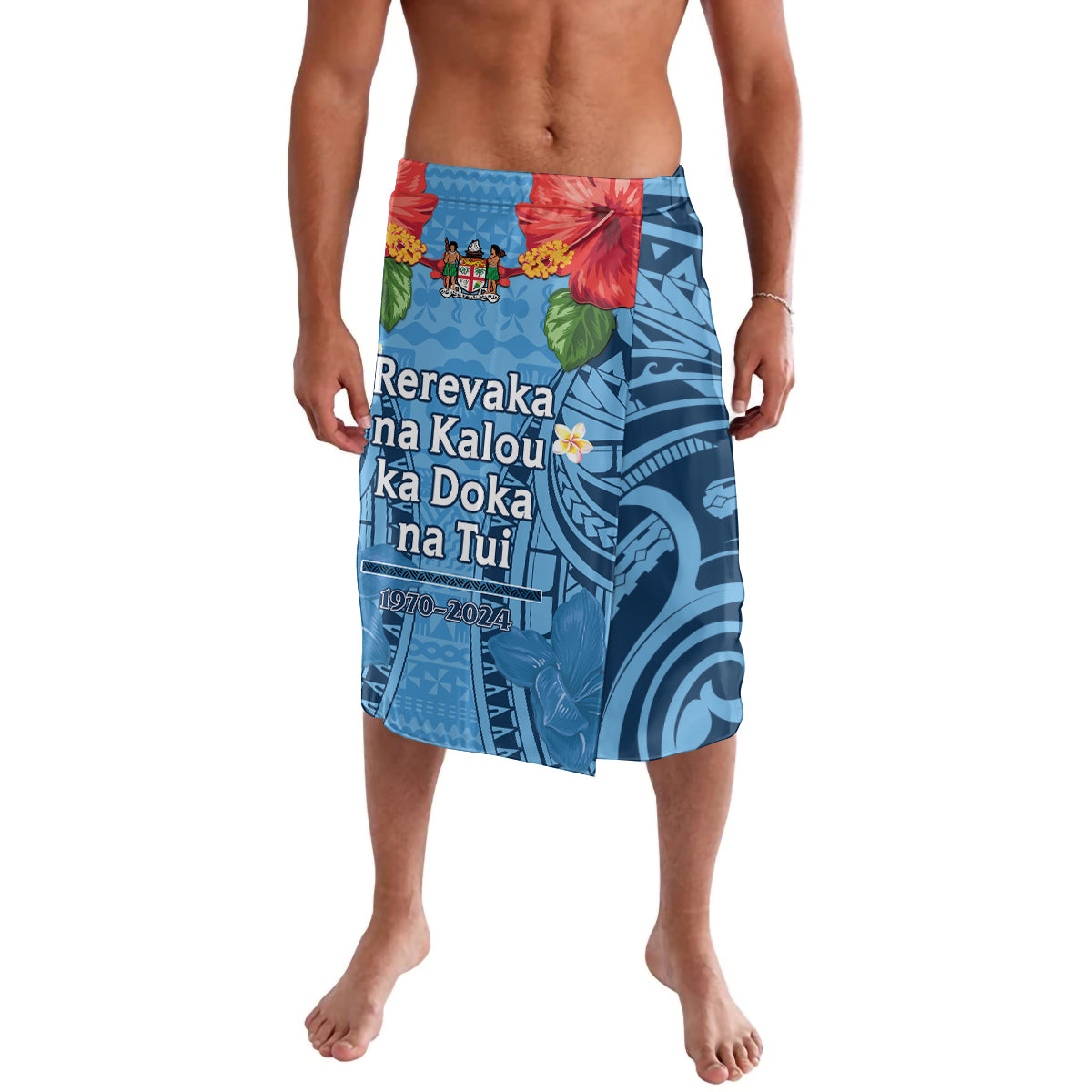 Fiji Day Lavalava Happy 54 Years Of Independence Tapa Pattern Blue LT14 Blue - Polynesian Pride