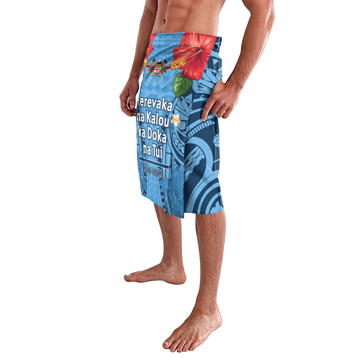 Fiji Day Lavalava Happy 54 Years Of Independence Tapa Pattern Blue LT14 - Polynesian Pride