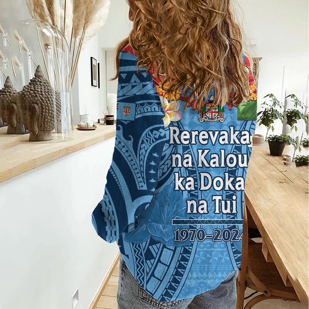 Fiji Day Women Casual Shirt Happy 54 Years Of Independence Tapa Pattern Blue