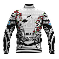 Fiji Day Baseball Jacket Happy 54 Years Of Independence Tapa Pattern White LT14 - Polynesian Pride