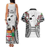 Fiji Day Couples Matching Tank Maxi Dress and Hawaiian Shirt Happy 54 Years Of Independence Tapa Pattern White LT14 - Polynesian Pride