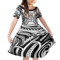 Fiji Day Family Matching Off Shoulder Maxi Dress and Hawaiian Shirt Happy 54 Years Of Independence Tapa Pattern White LT14 Daughter's Dress White - Polynesian Pride