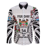 Fiji Day Family Matching Summer Maxi Dress and Hawaiian Shirt Happy 54 Years Of Independence Tapa Pattern White LT14 Dad's Shirt - Long Sleeve White - Polynesian Pride