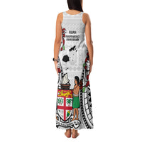 Fiji Day Family Matching Tank Maxi Dress and Hawaiian Shirt Happy 54 Years Of Independence Tapa Pattern White LT14 - Polynesian Pride
