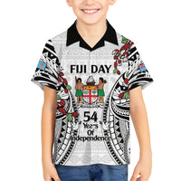 Fiji Day Family Matching Tank Maxi Dress and Hawaiian Shirt Happy 54 Years Of Independence Tapa Pattern White LT14 Son's Shirt White - Polynesian Pride