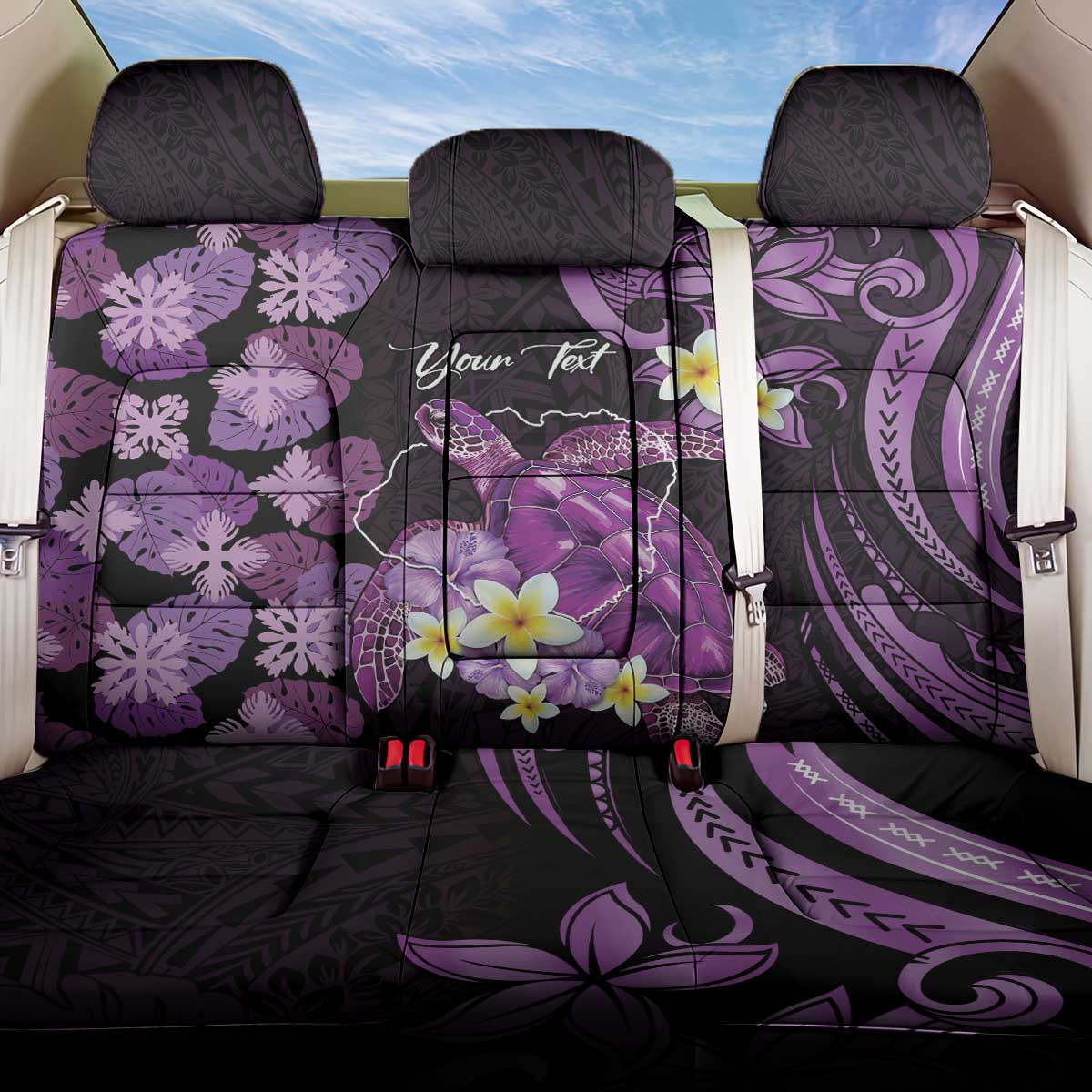 Personalised Aloha Hawaii Kauai Island Back Car Seat Cover Garden Isle Map Sea Turtle Plumeria LT14 One Size Purple - Polynesian Pride