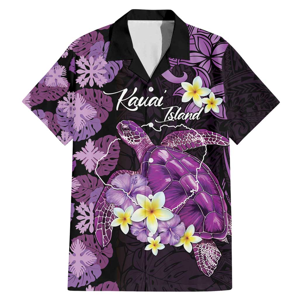 Personalised Aloha Hawaii Kauai Island Family Matching Mermaid Dress and Hawaiian Shirt Garden Isle Map Sea Turtle Plumeria LT14 Dad's Shirt - Short Sleeve Purple - Polynesian Pride