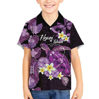 Personalised Aloha Hawaii Kauai Island Family Matching Puletasi and Hawaiian Shirt Garden Isle Map Sea Turtle Plumeria LT14 Son's Shirt Purple - Polynesian Pride