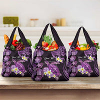 Personalised Aloha Hawaii Kauai Island Grocery Bag Garden Isle Map Sea Turtle Plumeria LT14 3-pack One Size Purple - Polynesian Pride
