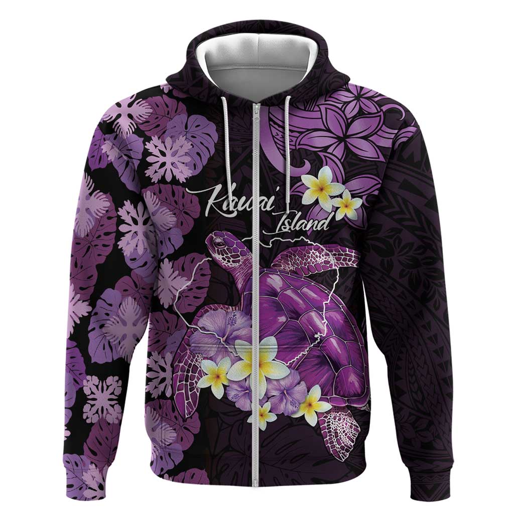Personalised Aloha Hawaii Kauai Island Hoodie Garden Isle Map Sea Turtle Plumeria LT14 Zip Hoodie Purple - Polynesian Pride