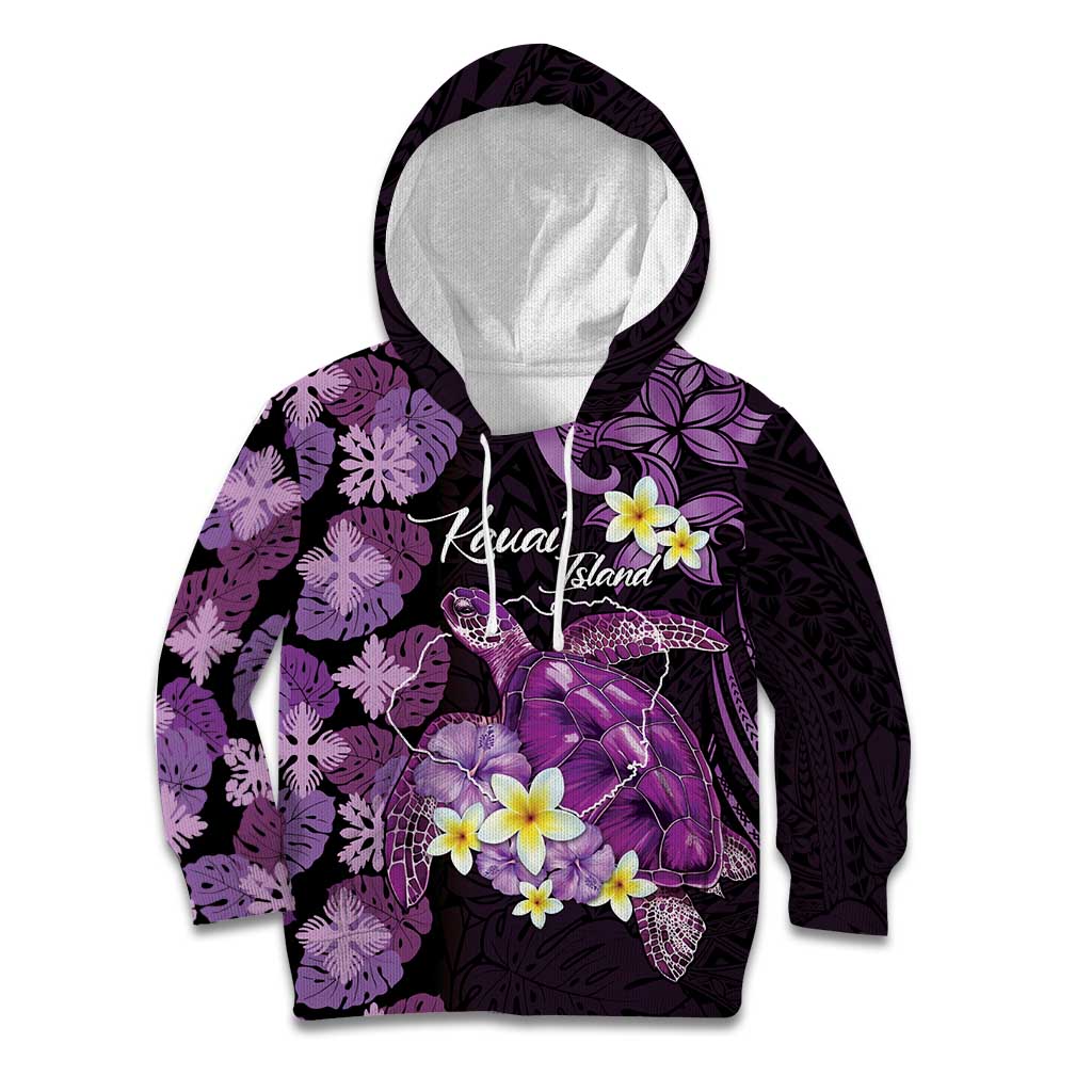 Personalised Aloha Hawaii Kauai Island Kid Hoodie Garden Isle Map Sea Turtle Plumeria LT14 Hoodie Purple - Polynesian Pride
