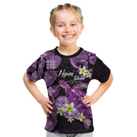 Personalised Aloha Hawaii Kauai Island Kid T Shirt Garden Isle Map Sea Turtle Plumeria LT14 Purple - Polynesian Pride
