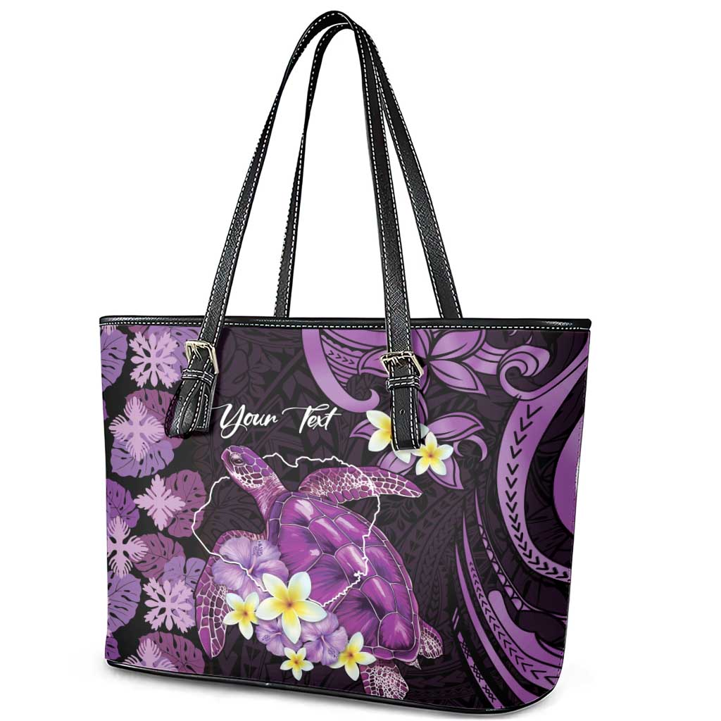 Personalised Aloha Hawaii Kauai Island Leather Tote Bag Garden Isle Map Sea Turtle Plumeria LT14 - Polynesian Pride