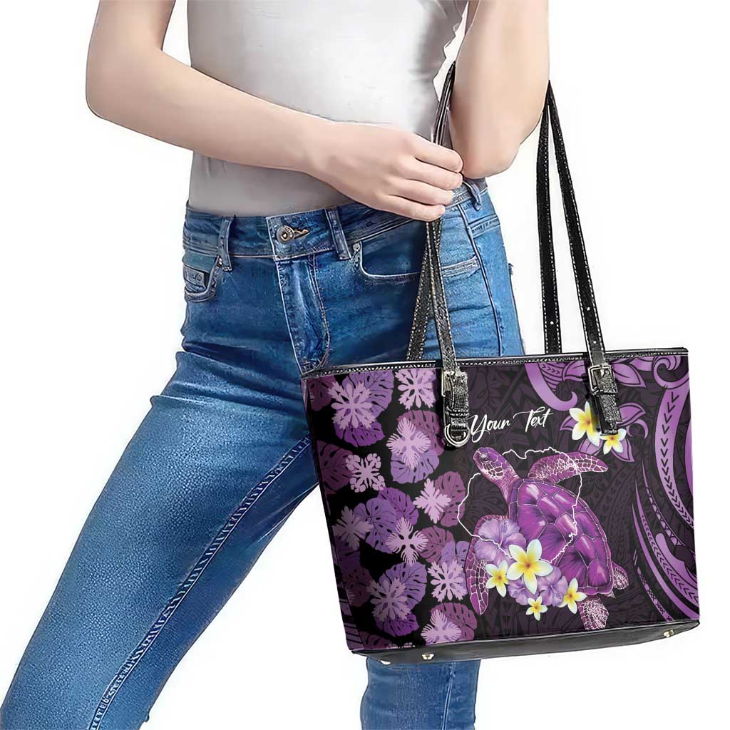 Personalised Aloha Hawaii Kauai Island Leather Tote Bag Garden Isle Map Sea Turtle Plumeria LT14 - Polynesian Pride