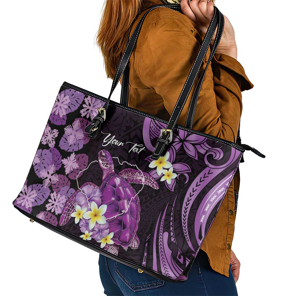 Personalised Aloha Hawaii Kauai Island Leather Tote Bag Garden Isle Map Sea Turtle Plumeria LT14 - Polynesian Pride