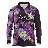 Personalised Aloha Hawaii Kauai Island Long Sleeve Polo Shirt Garden Isle Map Sea Turtle Plumeria LT14 Purple - Polynesian Pride