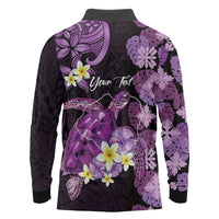 Personalised Aloha Hawaii Kauai Island Long Sleeve Polo Shirt Garden Isle Map Sea Turtle Plumeria LT14 - Polynesian Pride