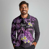 Personalised Aloha Hawaii Kauai Island Long Sleeve Polo Shirt Garden Isle Map Sea Turtle Plumeria LT14 - Polynesian Pride