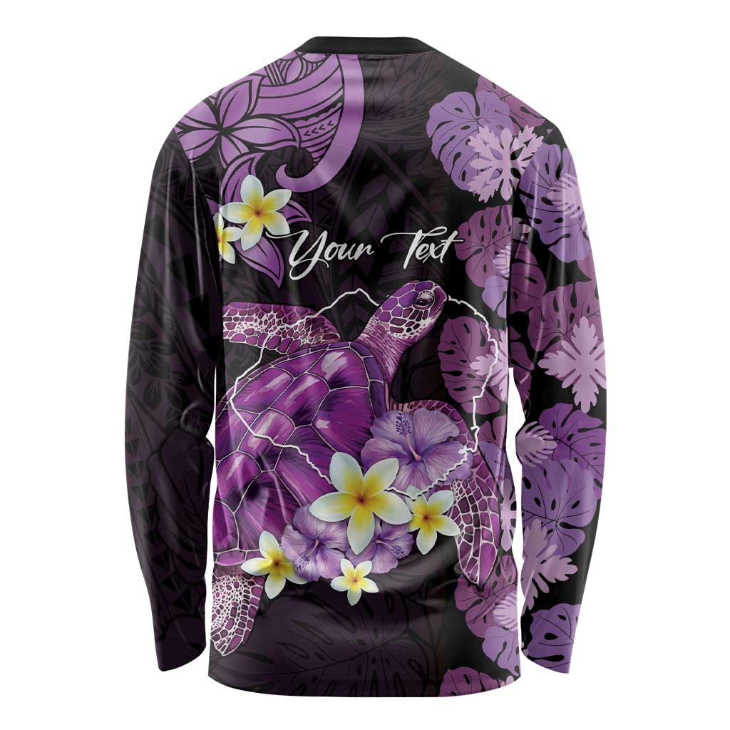 Personalised Aloha Hawaii Kauai Island Long Sleeve Shirt Garden Isle Map Sea Turtle Plumeria LT14 - Polynesian Pride