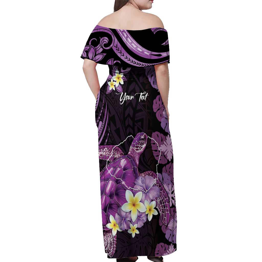 Personalised Aloha Hawaii Kauai Island Off Shoulder Maxi Dress Garden Isle Map Sea Turtle Plumeria LT14 - Polynesian Pride