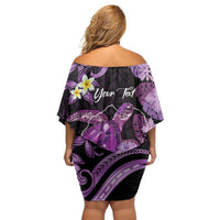 Personalised Aloha Hawaii Kauai Island Off Shoulder Short Dress Garden Isle Map Sea Turtle Plumeria LT14 - Polynesian Pride