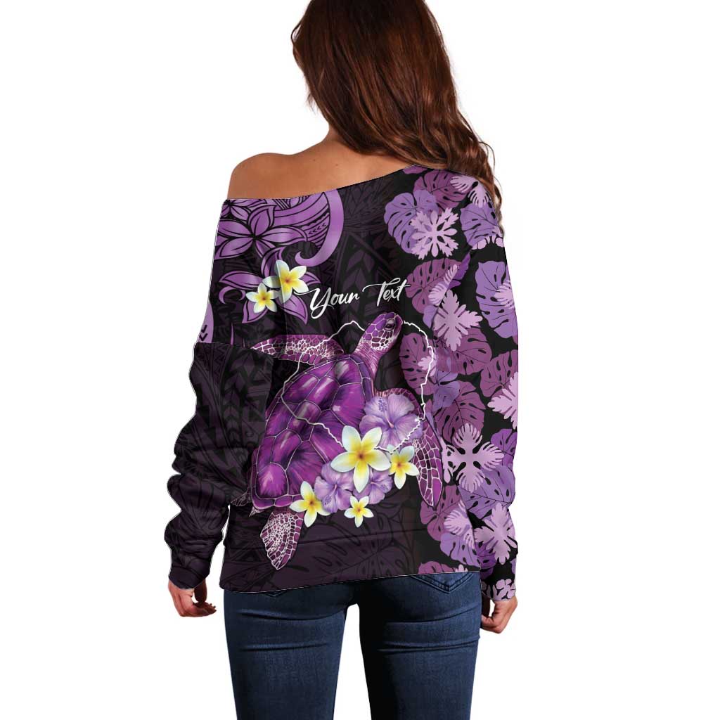 Personalised Aloha Hawaii Kauai Island Off Shoulder Sweater Garden Isle Map Sea Turtle Plumeria