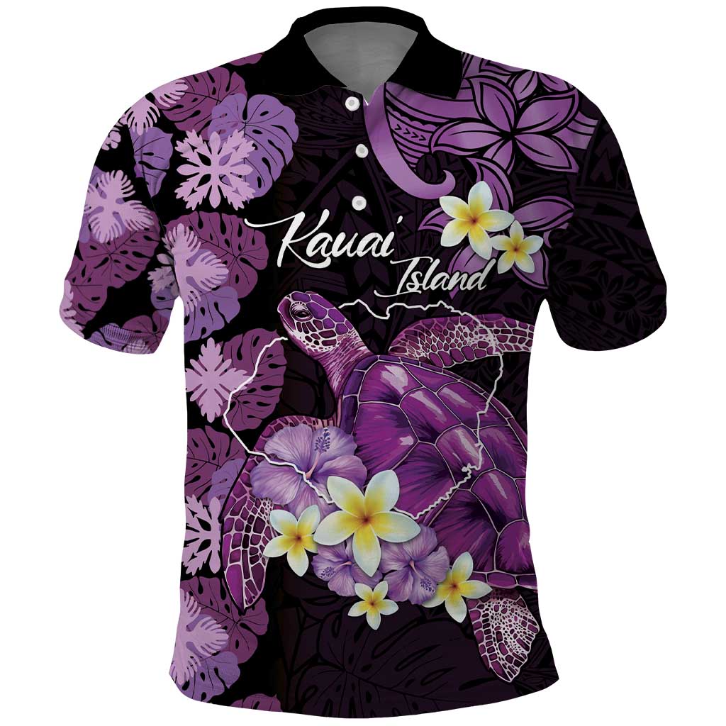 Personalised Aloha Hawaii Kauai Island Polo Shirt Garden Isle Map Sea Turtle Plumeria LT14 Purple - Polynesian Pride