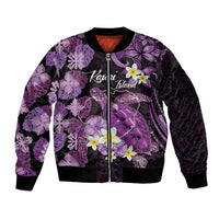 Personalised Aloha Hawaii Kauai Island Sleeve Zip Bomber Jacket Garden Isle Map Sea Turtle Plumeria LT14 Unisex Purple - Polynesian Pride