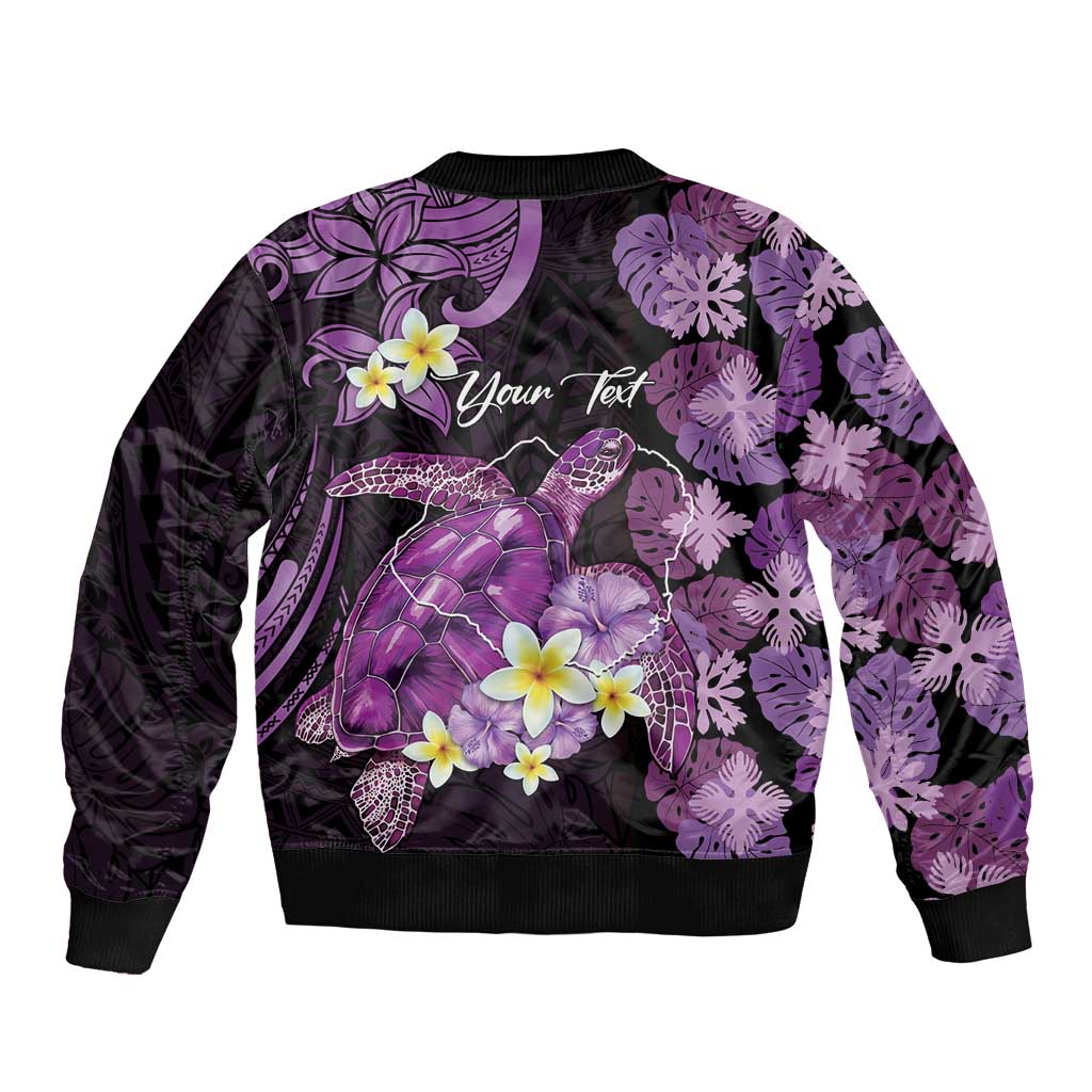 Personalised Aloha Hawaii Kauai Island Sleeve Zip Bomber Jacket Garden Isle Map Sea Turtle Plumeria LT14 - Polynesian Pride