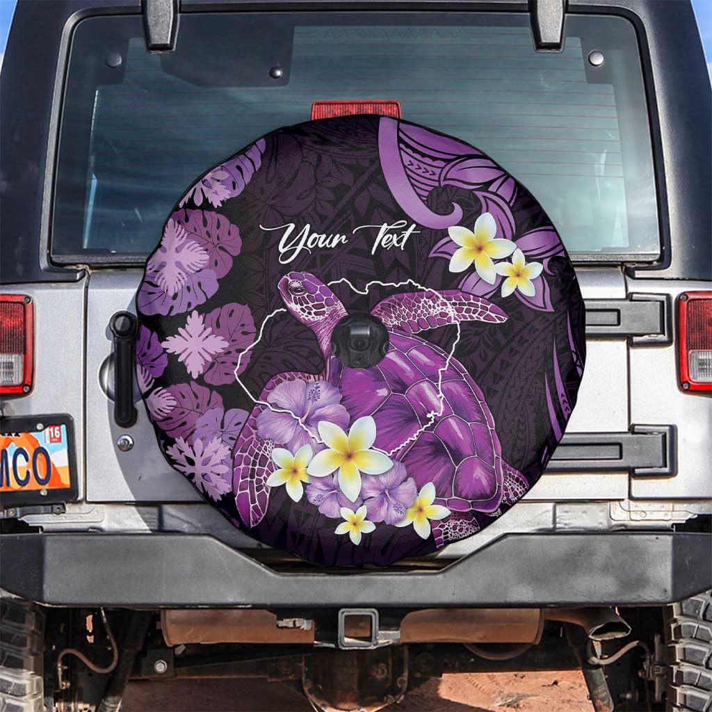 Personalised Aloha Hawaii Kauai Island Spare Tire Cover Garden Isle Map Sea Turtle Plumeria LT14 Purple - Polynesian Pride