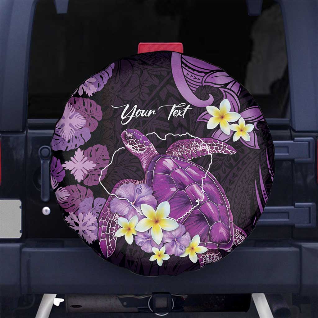 Personalised Aloha Hawaii Kauai Island Spare Tire Cover Garden Isle Map Sea Turtle Plumeria LT14 No hole Purple - Polynesian Pride