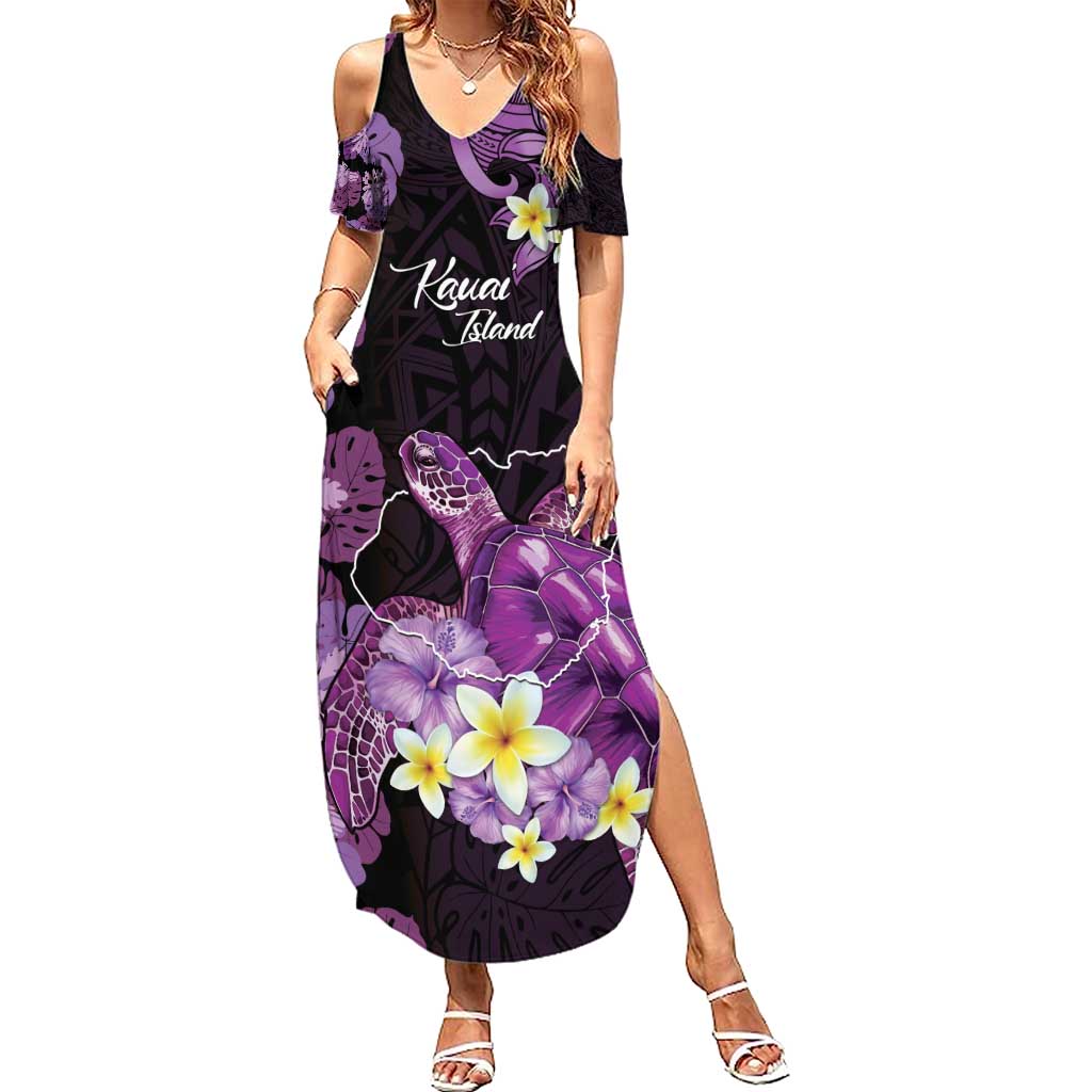 Personalised Aloha Hawaii Kauai Island Summer Maxi Dress Garden Isle Map Sea Turtle Plumeria LT14 Women Purple - Polynesian Pride
