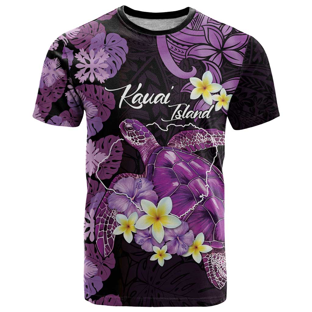 Personalised Aloha Hawaii Kauai Island T Shirt Garden Isle Map Sea Turtle Plumeria LT14 Purple - Polynesian Pride