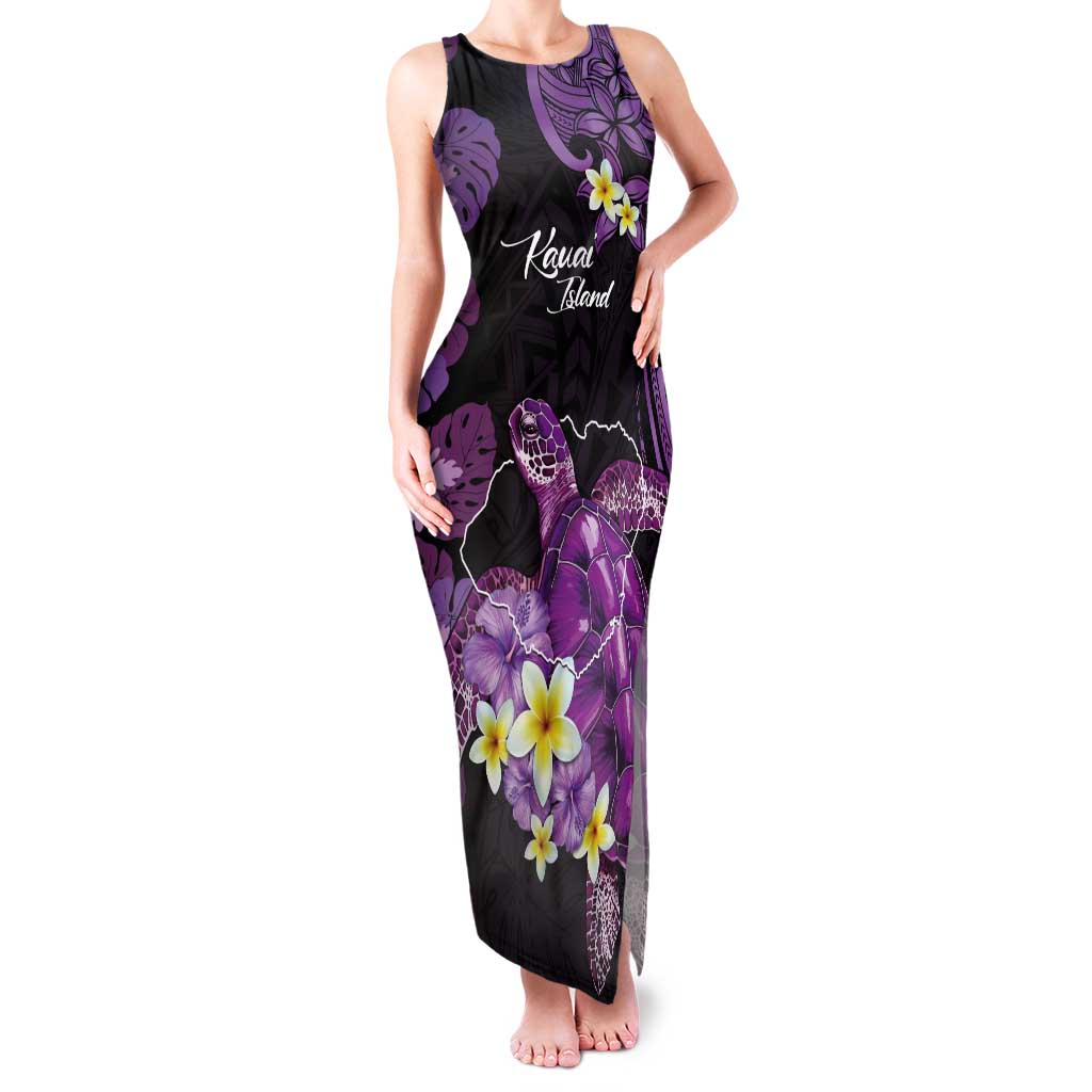 Personalised Aloha Hawaii Kauai Island Tank Maxi Dress Garden Isle Map Sea Turtle Plumeria LT14 Women Purple - Polynesian Pride