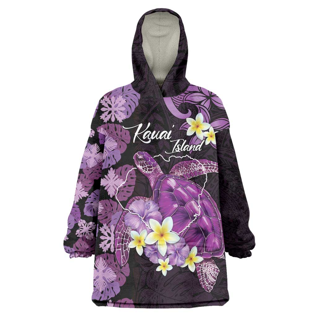 Personalised Aloha Hawaii Kauai Island Wearable Blanket Hoodie Garden Isle Map Sea Turtle Plumeria LT14 One Size Purple - Polynesian Pride